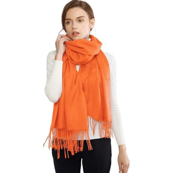 Women's Scarf Pashmina Shawls Wraps Orange2 - Picture 1 of 7